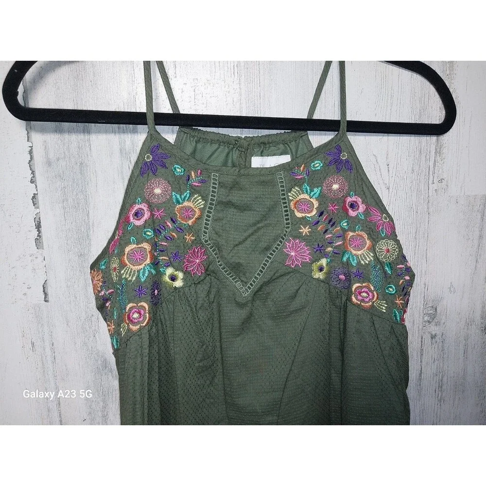 The Children's Place Green Embroidered Spaghetti Strap Dress Size XL